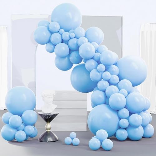 Image of PartyWoo Blue Balloon Arch, 100 pcs Pastel Blue Latex Balloons Pack of 18 in 12 in 10 in 5 in Light Blue Balloon Arch Kit, Baby Blue Balloon Garland for Boy Baby Shower, Birthday Boy