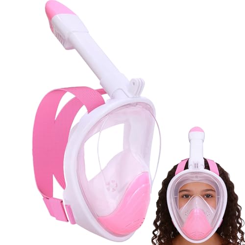 Maschera Subacquea, Maschera Snorkeling Bambino con Visuale Panoramica 180° Design Pieno Facciale Anti-Appannamento e Anti-Infiltrazioni Maschere da Immersione (Bianco Rosa XS per Bambini)
