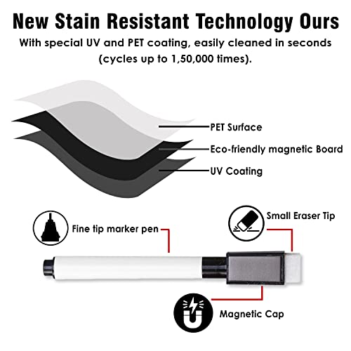 Image of Trueflair Magnetic Board Dry Erase Whiteboard for Fridge, 30 cm x 23 cm, with Black Marker, Waterproof Surface (A3)