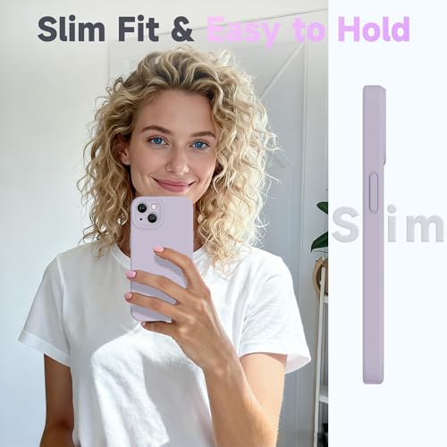 EPXEE Case for iPhone 13, Full Camera Protection, Liquid Silicone Silky-Soft Touch, Shockproof Protective Phone Cover with Anti-Scratch Microfiber Lining - Light Purple — view 6