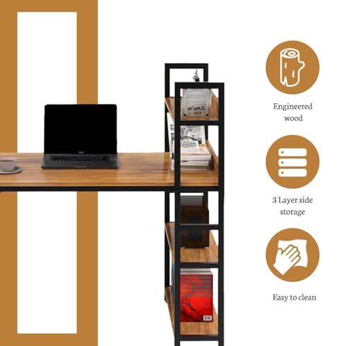 Image of Callas Computer Desk with Bookshelf - Modern Industrial Study Table with Storage Shelves for Home Office, Bedroom, or Study - Space-Saving Laptop Workstation Desk (ST-20-Walnut) (Walnut, ST-20)