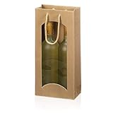 Tragetüte Welle Natur mit Fenster für zwei Flaschen; Maße: 170 x 85 x 360 mm; VE: 20 Stk.