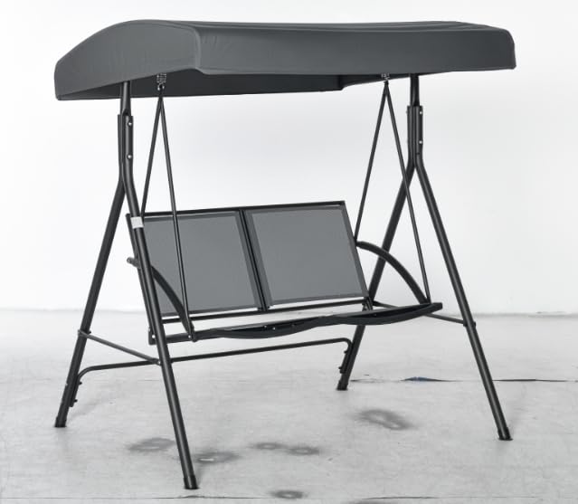 Outsunny Dondolo a 2 Posti da Giardino per Esterni con Tettuccio Regolabile e Seduta in Texteline,...