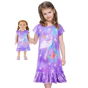 ICOSY Matching Girls & Doll Nightgowns Clothes Unicorn Pajamas Sleepwear Outfit for Girls and American 18″ Girl Doll
