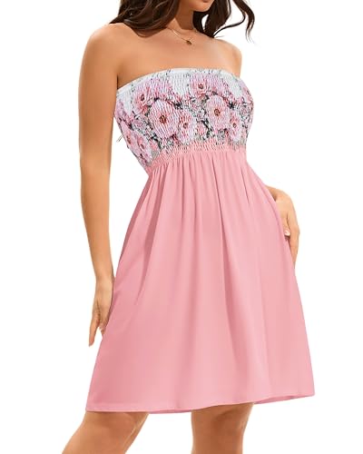 Image of elescat Summer Dresses for Women 2026 Strapless Casual Beach Cover Ups Tube Top Sundress
