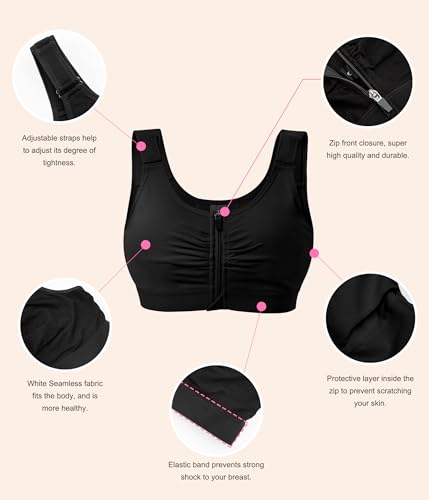 Image of BRABIC Zip Front Closure Everyday Bras for Women Post Sugery Compression