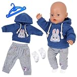 Baby Dolls Clothes Outfit for Newborn Baby 35-43 cm Doll 14-17 Inch Baby Doll, Easter Bunny Outfit Include Blue Hoodie Pants Hanger Socks, Doll Clothing Set for Kids Girls Blue