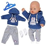 Baby Kleidung für 14-17 Zoll Baby Puppen, Hasekleidung Enthält Kapuzenpullover, Hose, Socken, Kleiderbügel für 35-43cm NewBorn BabyPuppen Weihnachtsgeschenke für Mädchen (Puppe Nicht Enthalten)