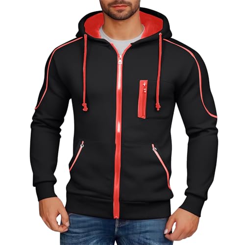 Ymosrh Men's Casual Hoodies, Long Sleeve Zip Up Hooded Sweatshirts Athletic Workout Hoodie with Pockets, M-3XL