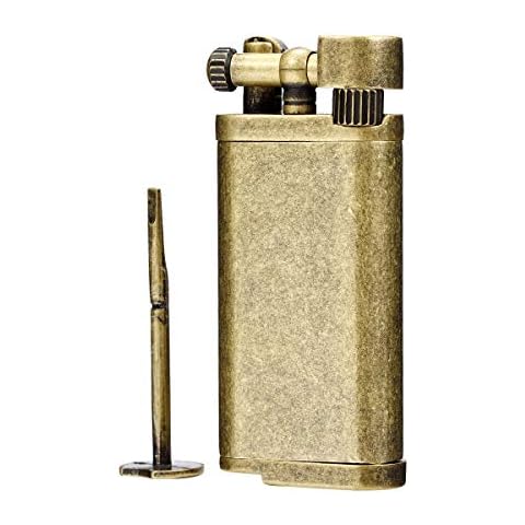 Angled Soft Flame Antique Style Lift Arm Butane Refillable Lighter with Tamper & Pick (Bronze) Cover