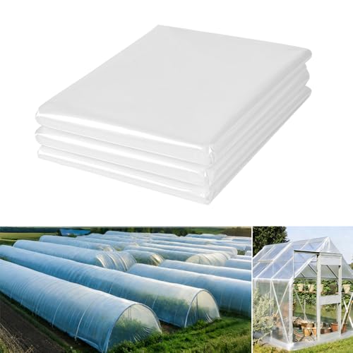 HuaMuDM 3 x 4M Polyethylenfolie Transparent Gewächshausfolie,Reißfest Gartenfolie aus Polyethylen,Extra Dick Polyethylen Folie Transparent Gewächshausfolie,für Gartenarbeit Treibhaus Folientunnel