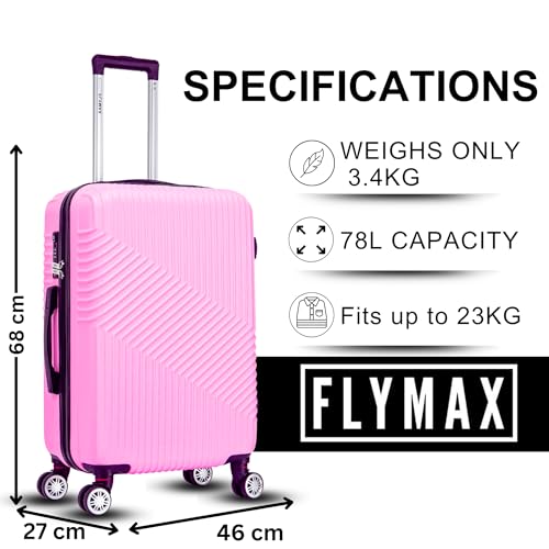 Flymax 24" Medium Suitcase Super Lightweight 4 Wheel Spinner Hard Shell Abs Luggage Hold Check In Travel Case Pink - 4