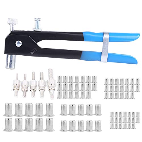 86Pcs Rivet Nut Tool Kit with Rivet Nut Gun Heavy Duty Blind Rivet Nut Kit Set Rivet Gun Threaded Insert Tool Hand Repair Fastening Tools Riveter for Sheet Metal Wooden Plastic