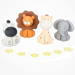 Animals Cake Topper Birthday Party Decoration Personalised Custom Name Edible Great for Kids Boy Girl First Birthday Christening Baby Shower Easy to Use Giraffe Elephant Lion Jungle