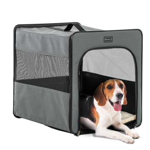 Petsfit-Collapsible-Dog-Crate-Upgrade-Zipper-and-Strengthen-The-Seam-to-Prevent-from-Escaping-Dog-Travel-Crate-24-Inch-Grey