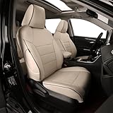 EKR Rav4 Seat Covers Custom Fit for Toyota Rav4 (Only Hybrid) 2019-2025 LE,XLE,XLE Premium,Limited,Woodland Edition, Leather Car Seat Cover Full Set for SUV Faux Leather(Beige)