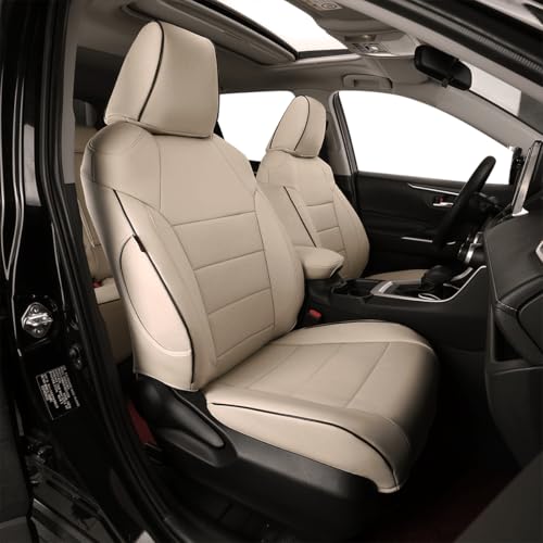 EKR Rav4 Seat Covers Custom Fit for Toyota Rav4(Gasoline) 2019 2020 2021 2022 2023 2024 2025 LE/XLE/XLE Premium/Limited,Leather Car Seat Cover Full Set for SUV,Faux Leather(Beige)
