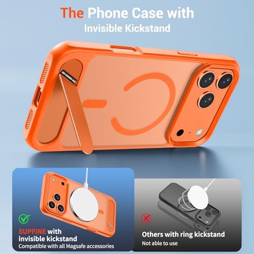 Image of SUPFINE Magnetic for iPhone 17 Pro Max Case Translucent Matte Phone Cover | (Built-in Invisible Kickstand)(Compatible with MagSafe)(Military Grade Drop Protection) Orange