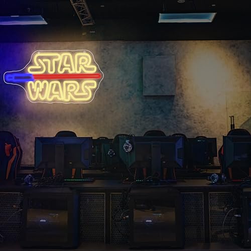 Image of Wars Neon Sign for Wall Decor Lightsaber Movie Neon Light for Man Cave Dimmable Gaming LED Sign for Game Room Boys Bedroom Dorm Bar Party Birthday Gifts for Men Teen Fans Size 16.5 * 8.6 in(XD107)