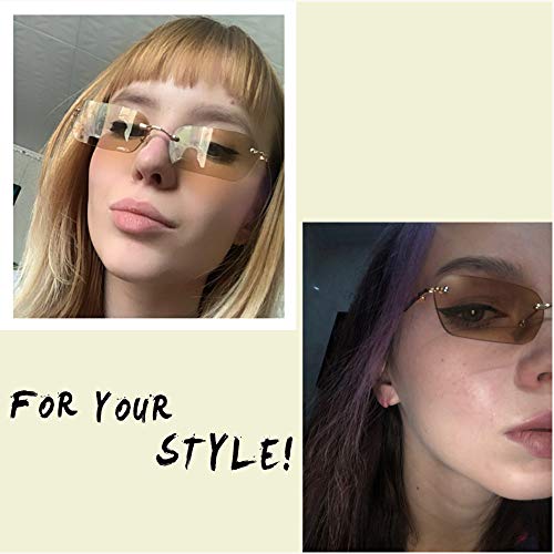 Image of FEISEDY Rimless Sunglasses Y2K Retro Small Narrow Clear Eyewear Vintage Rectangle Sunglasses for Women Men B2643