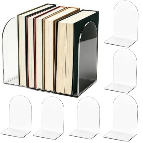 Image of Acrylic Book Ends 8 Pcs, Clear Bookends, Bookend Organizer for Shelves