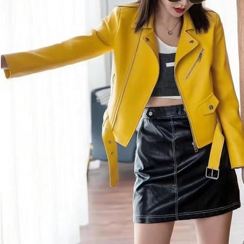 JEKE-DG Women's Casual Blazer Collar Fashion Coat Vintage Biker Spring Fall Coat Jacket Faux Leather Zip Up Coats4