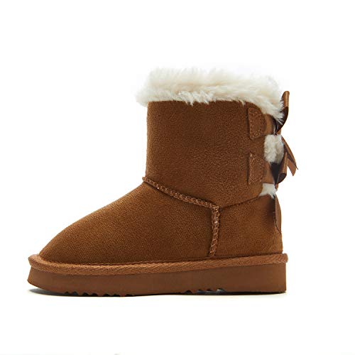 Weestep Girls Toddler Little Kid Warm Fur Winter Ankle Flat Snow Boot(11 Little Kid, Bow Brown) #TOP2
