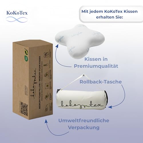 KoKoTex® Ergonomisches Nackenstützkissen – Premium Memory Foam Kopfkissen mit Abnehmbarem Bezug,...