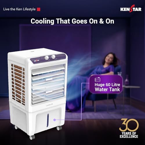 Image of Kenstar Cyclone HC 60 Personal Air Cooler 60L Honeycomb Pads High Speed Fan 2500 RPM Inverter Compatible