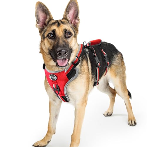 Image of Mihachi Escape Proof Dog Harness - No Pull Dog Harness with Handle, Soft Padded Reflective and Adjustable Full Body Pet Harness Vest for Medium Large Dogs Walking Hiking Training, Red Large