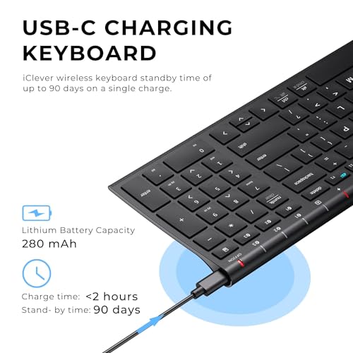 iClever BK10 Bluetooth Keyboard, Universal Bluetooth 5.1 Wireless Keyboard with Number Pad, Ergonomic Design, Multi-Device Compatibility, Stable Connection for Mac, iPad, iPhone, Android, Windows by iClever - Image 4