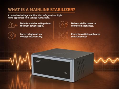 Image of V-Guard Duralis 1000 Mainline Stabilizer for Home | Digital Display | Thermal Overload Protection | Wide Input Voltage Range (Working Range 90 VAC-300 VAC) | 1 Year Warranty by V-Guard | Black