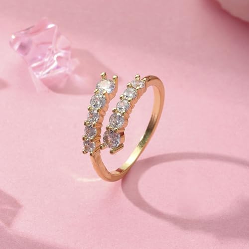 Image of SALTY Anti Tarnish Radiant Stone Finger Ring for Women | Adjustable Fancy Jewellery Design | Fashion Accessories for Girls | Minimal Jewelry | Ideal for Gifting | Marriage, Birthday | Gift for Valentine Day