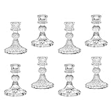 8 Pcs Clear Glass Candlestick Holders, Taper CandleHolders and Stripe Candle Holder, Transparent Candles Pillar Stands, 3 Styles for Wedding Party Festival Dinner