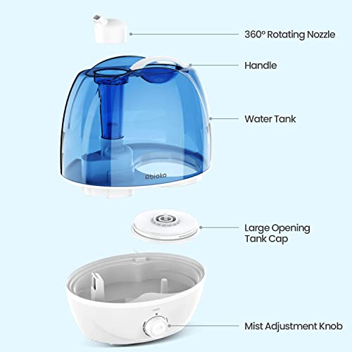 Rbioko® 2.6L Cool Mist Humidifiers For Bedroom Whisper Quiet, Ultrasonic Vaporizer For Baby & Nursery, Indoor Plants & Whole House -Adjustable 360 Rotation Nozzle, Easy To Clean, Auto-Shut Off #TOP7