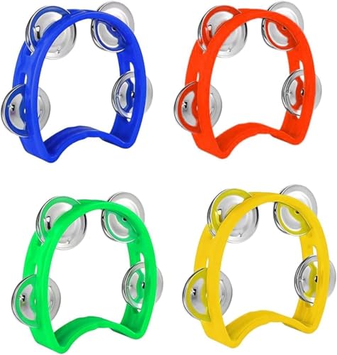 GIUSOBG Pandereta Media Luna 4 Piezas Pandereta de Mano de Media Luna Multicolo Pandereta Percusión Panderetas de Mano de Navidad Pandereta Media Lunapara Educación Infantil Actuaciones Escolares