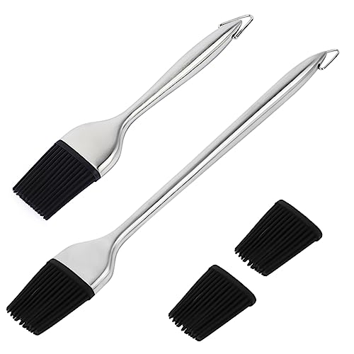 CIYODO Silicone Bbq Brush Set Stainless Steel Oil Brush for Barbecue Outdoor Tools (8in 12in 2 Silicone Heads)