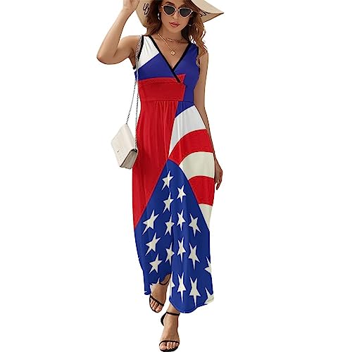 AMRANDOM Women's Summer Casual Wrap Tunic Dress Sleeveless Flowy Long Dress