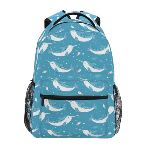 Wuskid Narwhals Backpack Bookbags Daypack Kids Girls Boys Blue Backpacks Laptop Bags School Purse Travel Sports Water Resistant Men Women M - Main Image