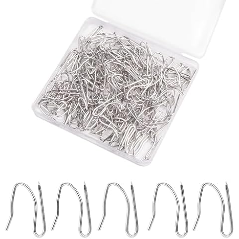 SPLF 120 Pcs Curtain Hooks for Drapes, Drapery Hooks pins for Curtains Stainless Steel Curtain Hooks Heavy-Duty Offset Pin-on Drapery Hooks for Window Door Shower Curtain Cover
