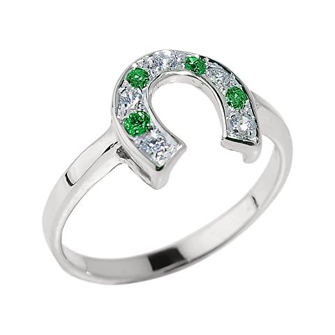 Horseshoe Jewelry Women's Fine 925 Sterling Silver Green And White CZ Lucky Ring Size 7 Cover