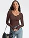Meetrendi Women's Long Sleeve V Neck Shirt Sexy Henley Tight Slim Fitted Going Out Top Ribbed Button Fall Fashion 2025 Coffee