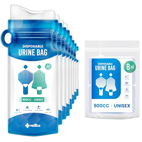 Medtecs Urine Bag Disposable – 8 pcs – 900ml Emergency Travel Pee Bag with Handle – Turns Liquid to Gel for Clean, Leak-Free Relief – for Adults & Kids – Available in 8/16/24 pcs