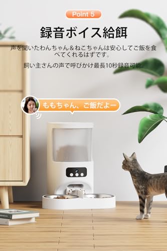JITTEN 自動給餌器 猫 犬 キャットフード カメラ付き スマート自動えさやり器 ペット給餌機 スマホ遠隔操作 多頭飼いに向け 手動給餌可 音声録音 定時定量 4L PT10V の商品画像 5