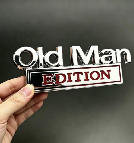 Image of 3D Old Man Edition Chrome Emblems Badges Sticker Car Vehicle, Truck, Motorcycle, RV, Scooter, SUV, Door, Window, Room, Wall and More Decoration (Silver Red Edition)