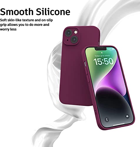 Image of Elzzi Microfiber Square Candy Case Compatible for iPhone 14, Shockproof Slim Back Cover Liquid Silicone Case - Wine RED