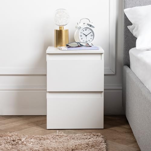 Home Treats Chest Of Drawers – Multiuse Chest Of 2 Drawers | Bedroom Wooden Furniture | Bedside Wood Cabinet | White Storage Side Table (2 Drawers, White)