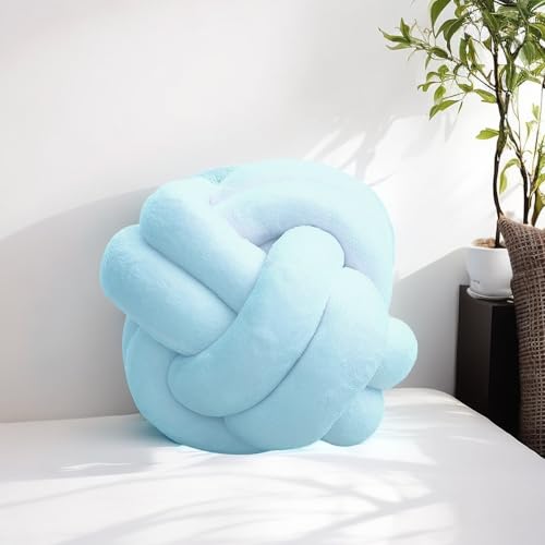 Wadser Short Plush Knot Ball Pillow, Waist Cushion Home Decoration Plush Throw Pillow Cushion for Sofa Car Office Decor, (Light Blue, 9.8x9.8)