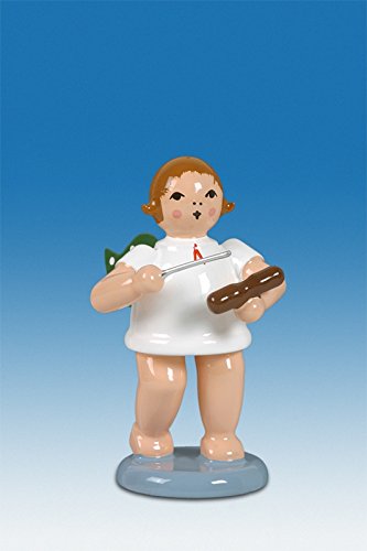 Ange de Noël en bois avec tambour figurine artisanale des Monts Métallifères 6 cm