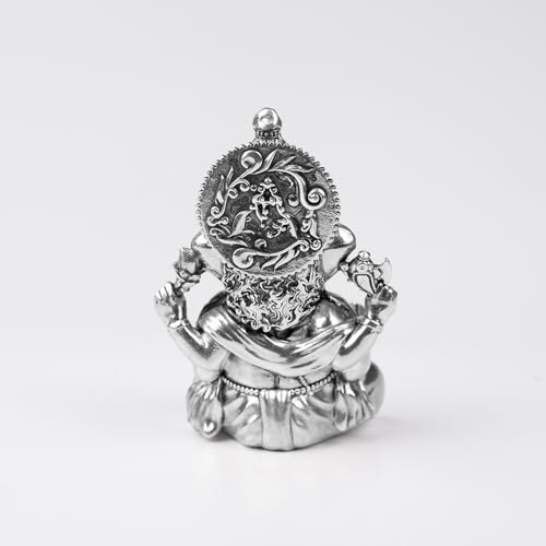 Image of Artarium Brass Vighnaharta Lord Ganesha Statue Car Dashboard (Height 3.5inch), Small Ganpati ji Murti for Car Dashboard, Home Decor, Office Gifting and Pooja Room - Silver Finish